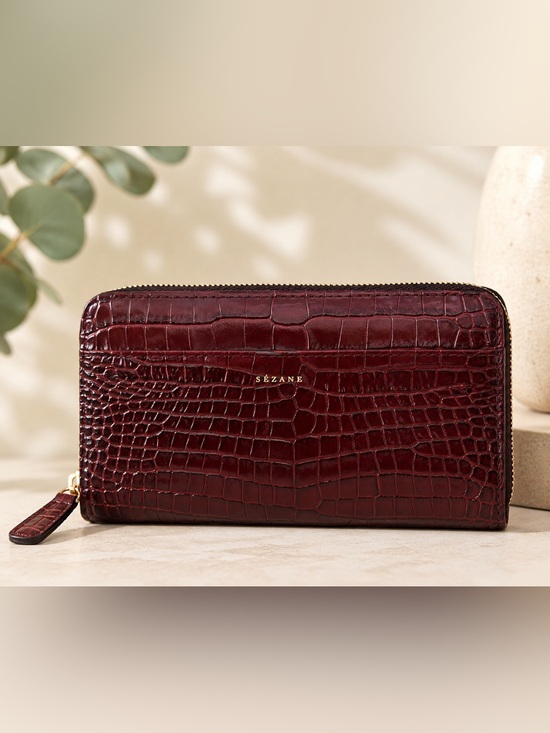 Sezane Handbags - Sézane Victoria Wallet | Burgundy Crocodile Print Leather | Made in Portugal